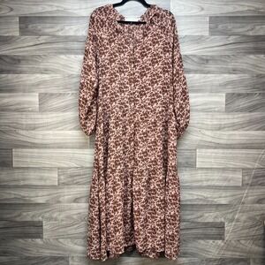 Astr the Label Maxi Dress Women's Medium Brown Ditsy Floral Long Sleeve Cottage‎